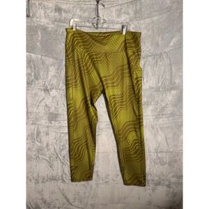 Tomboy X Active Leggings Olive Green Yellow Wave Print High Waist Pockets 4X